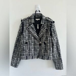Anthropology Moon River NWT Tweed Moto Biker Jacket Black White Checked Size XS